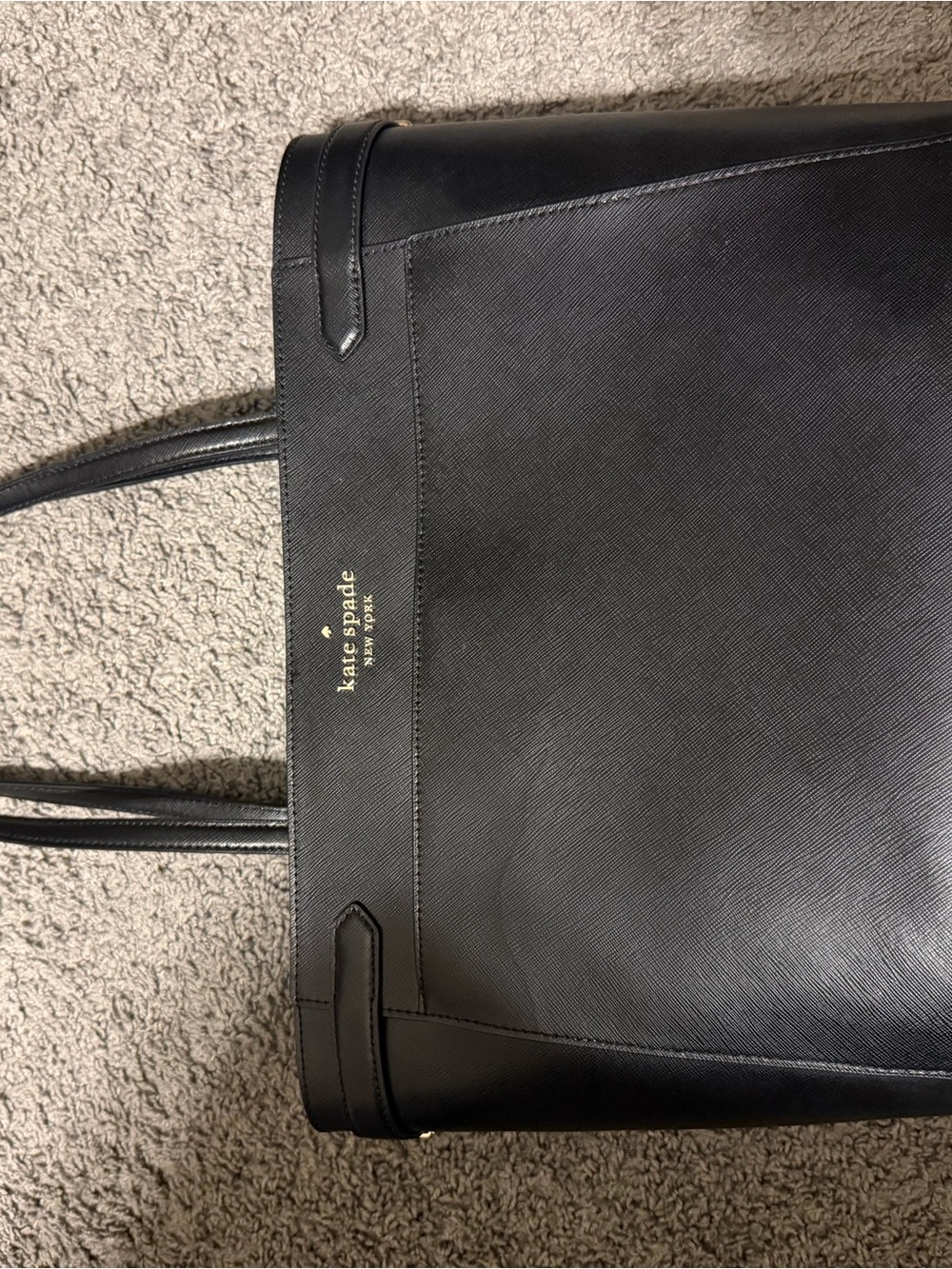 kate spade Black Saffiano Laptop Tote with Gold Logo